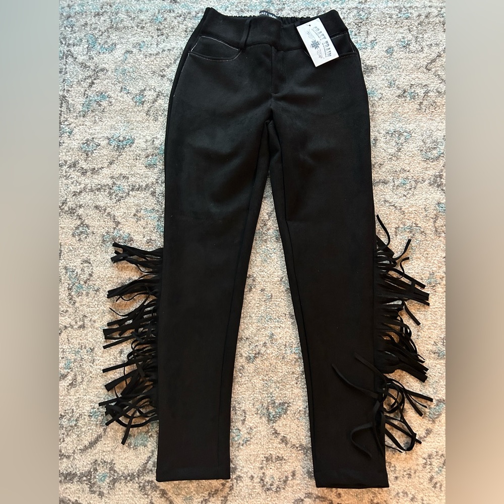 Crazy train suede fringe leggings